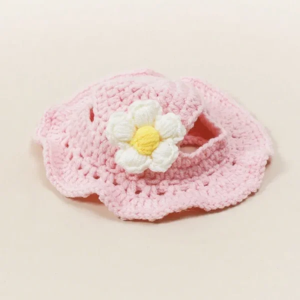 Knitted Pet Hat with Floral Trim